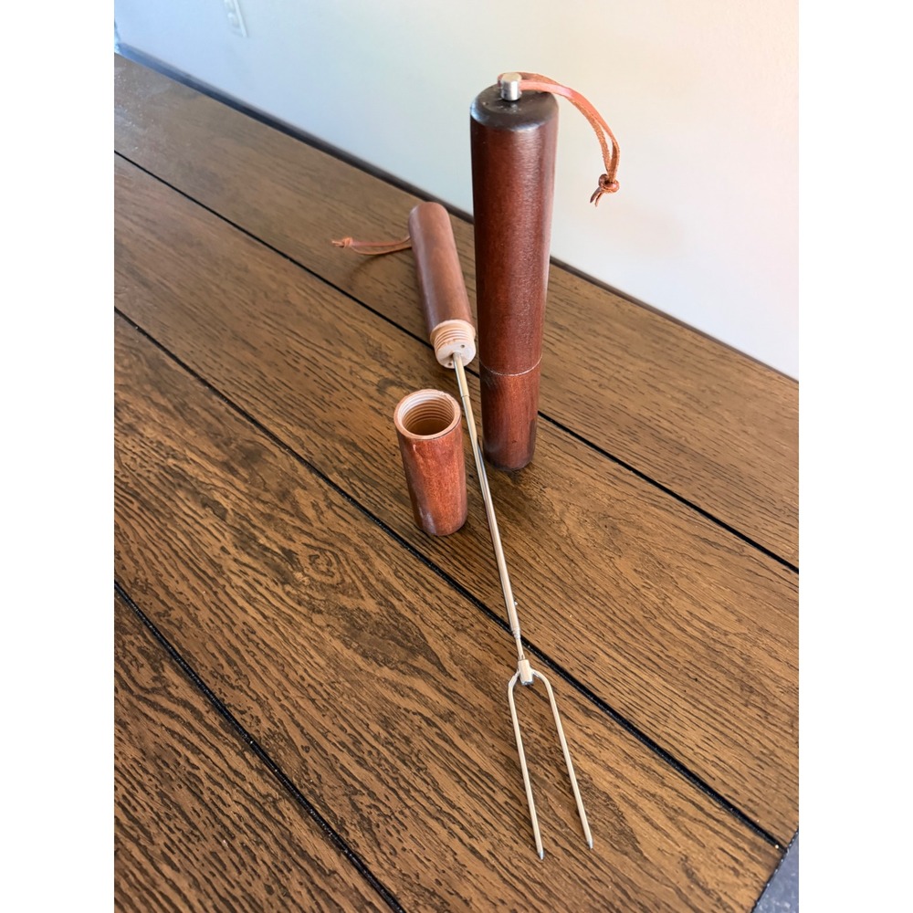 Wooden Roasting Stick Brown Telescoping Stick Case Campfire Fork